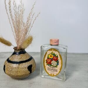 Vintage, Lander 1950s Golden Gardenia Toilet Water Bottle Home Storage Glass